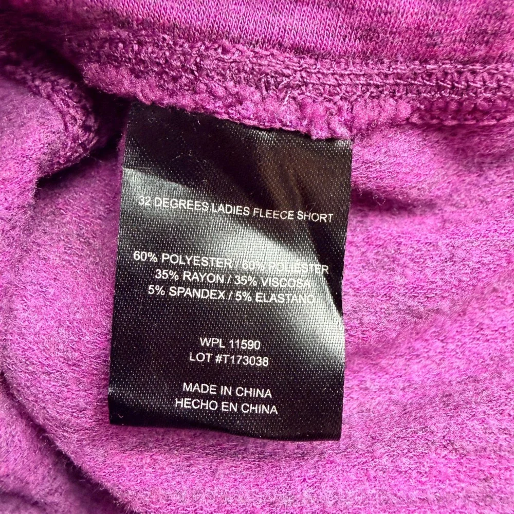 32 Degrees Cool Ladies Fleece Short Heather Purple Women's S Drawstring Pockets
